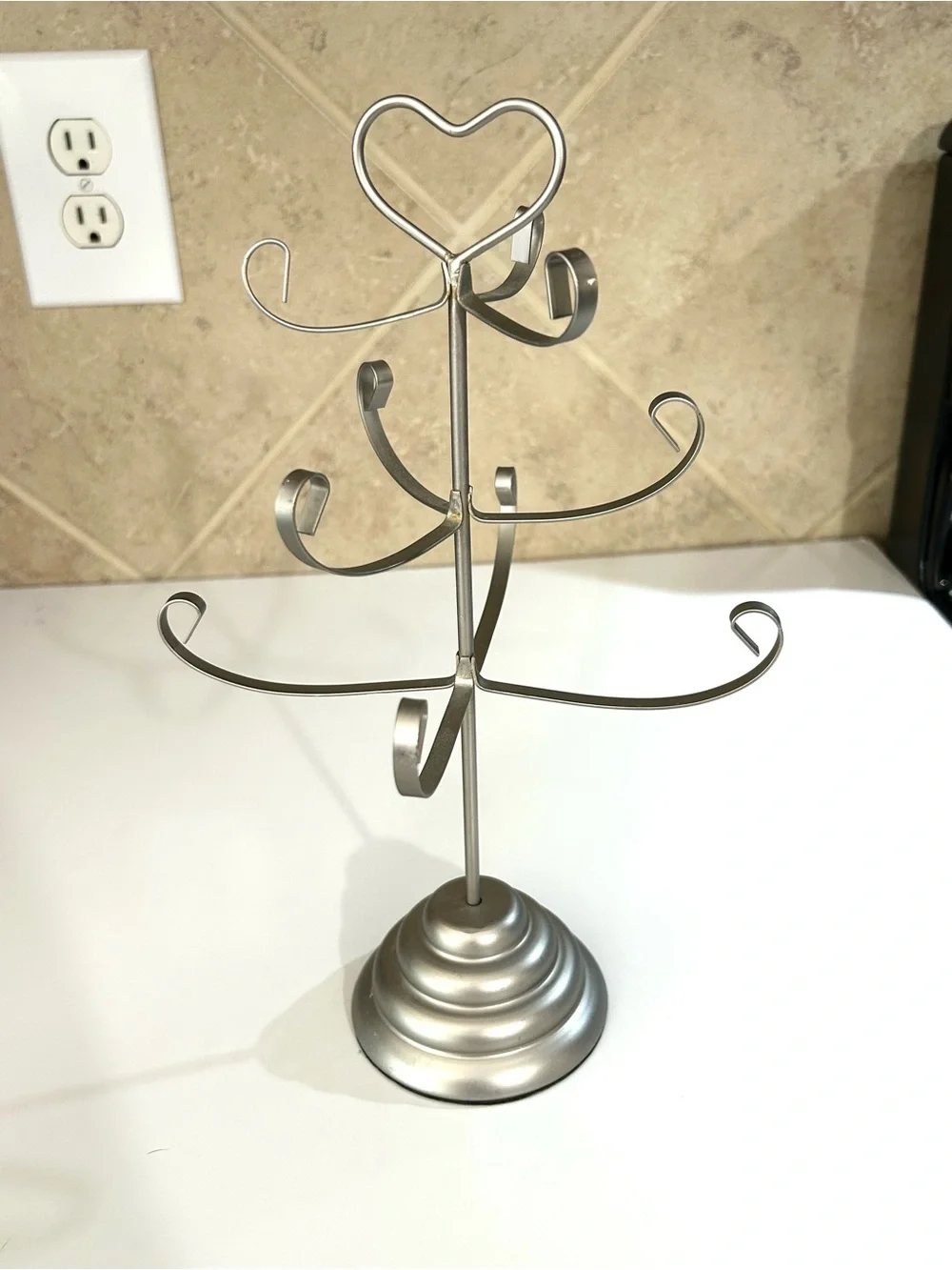 Heart-Top Jewelry Tree Stand Silver Organizer
